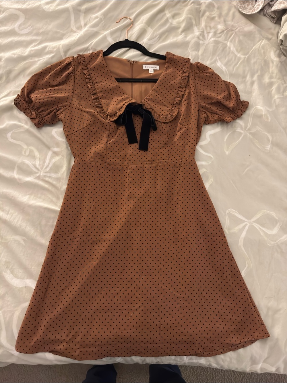 Polka Dot Bow-Front Brown Dress